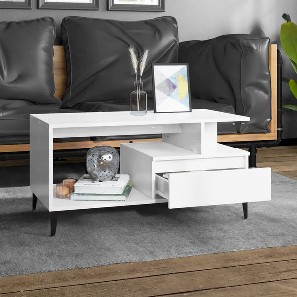 Coffee Table High Gloss White 90X49x45 Cm Engineered Wood Coffee Tables
