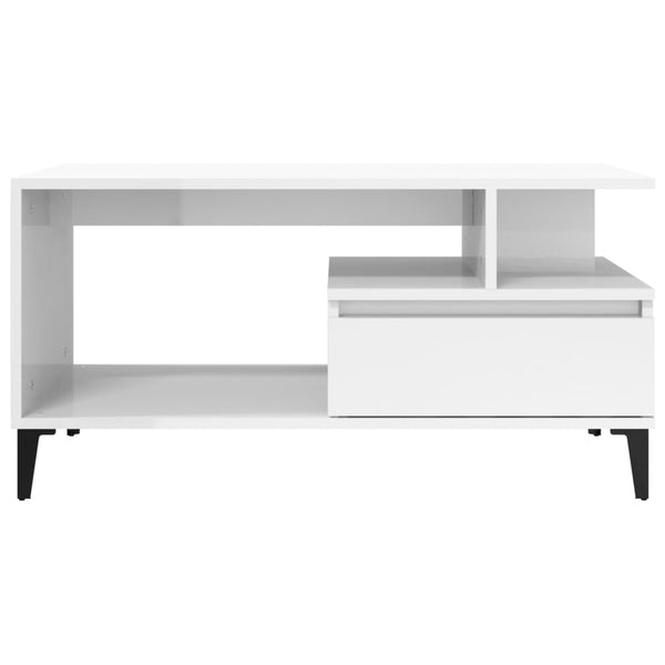 Coffee Table High Gloss White 90X49x45 Cm Engineered Wood Coffee Tables