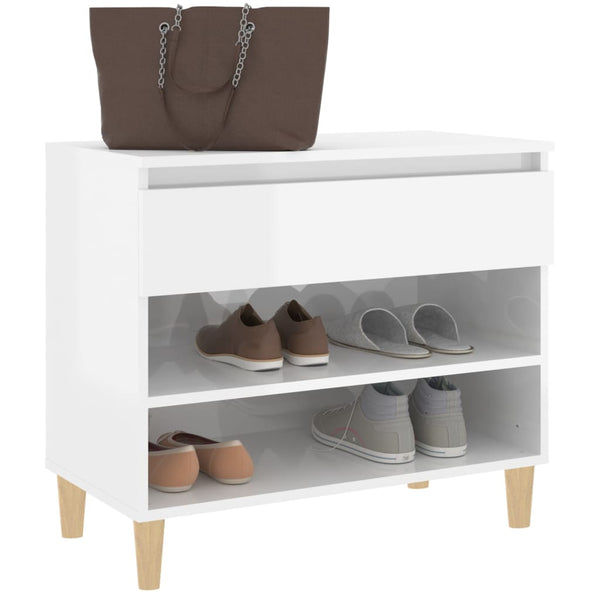 Shoe Cabinet High Gloss White 70X36x60 Cm Engineered Wood Shoe Cabinets