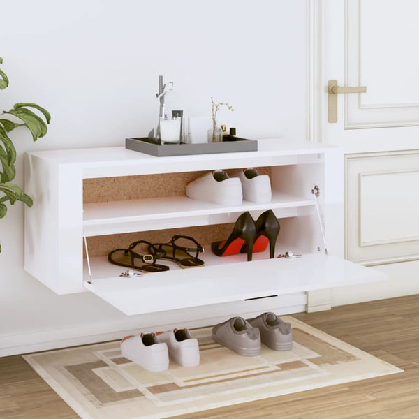 Wall Shoe Cabinet High Gloss White 100X35x38 Cm Engineered Wood Shoe Cabinets