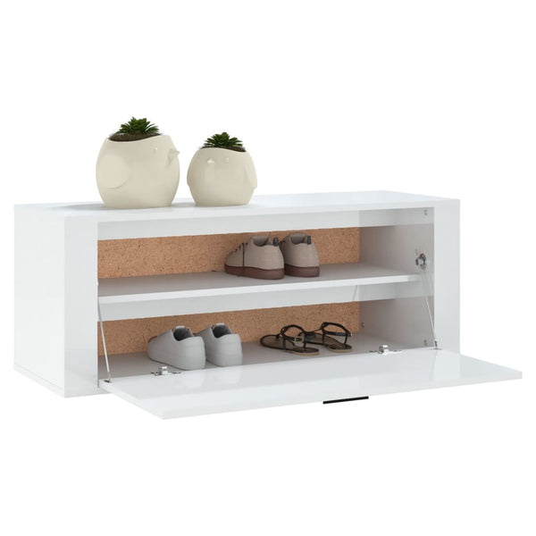 Wall Shoe Cabinet High Gloss White 100X35x38 Cm Engineered Wood Shoe Cabinets