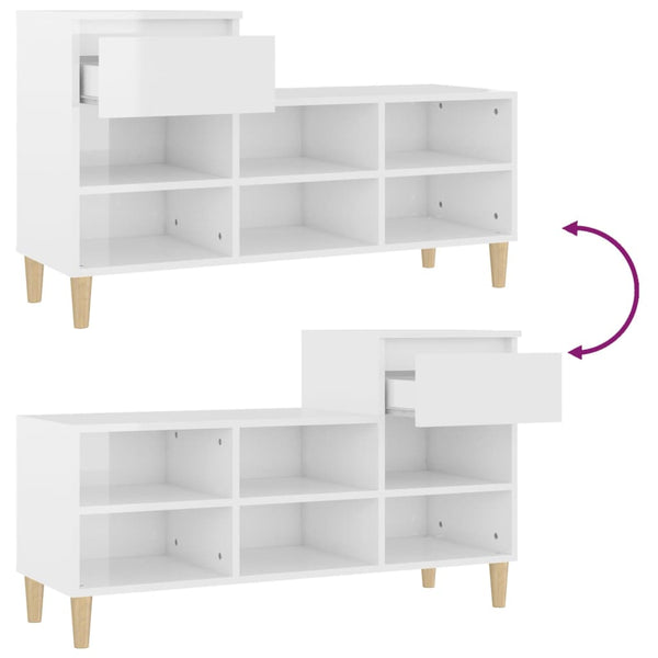 Shoe Cabinet High Gloss White 102X36x60 Cm Engineered Wood Shoe Cabinets