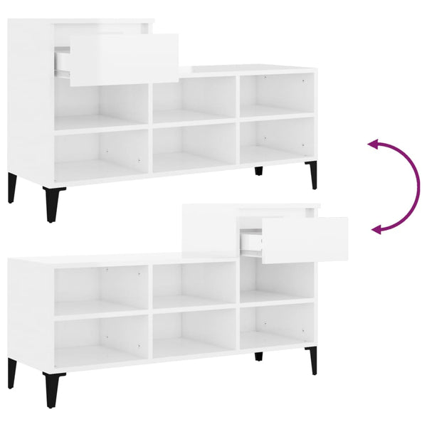Shoe Cabinet High Gloss White 102X36x60 Cm Engineered Wood Shoe Cabinets