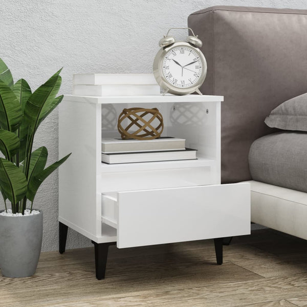 Bedside Cabinet High Gloss White 40X35x50 Cm