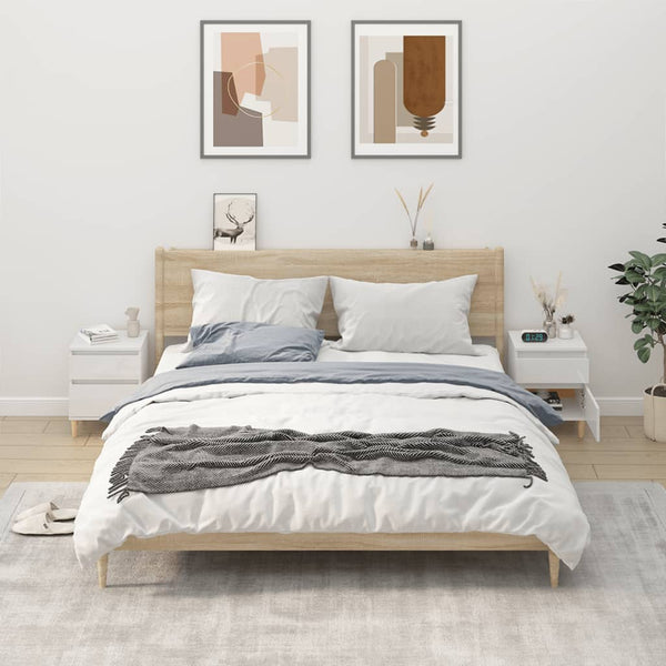 Bedside Cabinets 2 Pcs High Gloss White 40X35x50 Cm Bedside Tables