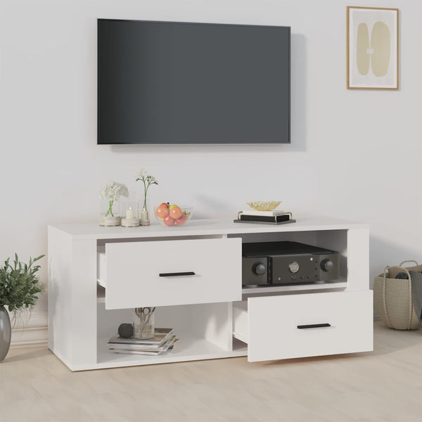Tv Cabinet White 100X35x40 Cm Engineered Wood Tv Stands & Entertainment Units