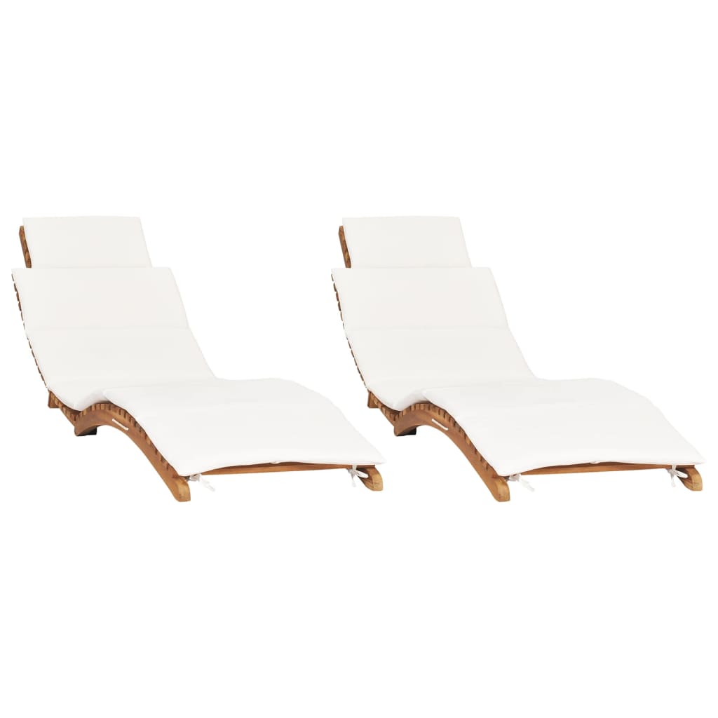 Sun 2 Pcs With Cushions Solid Wood Teak Loungers