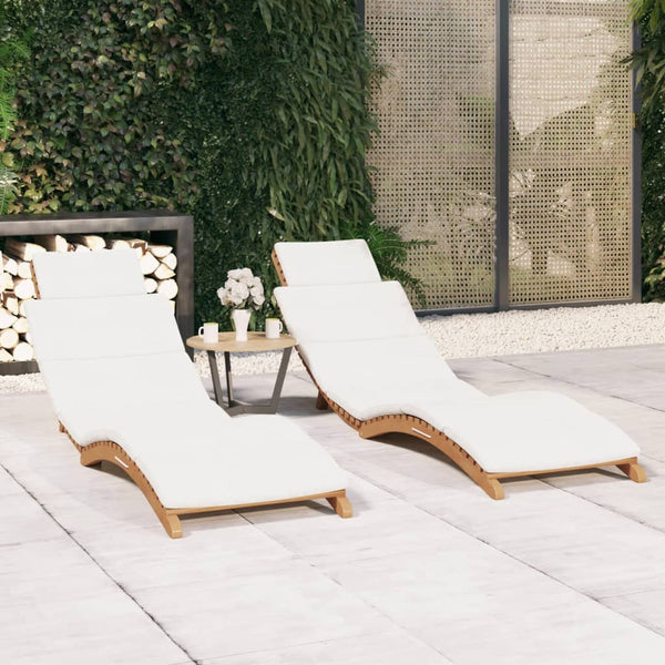 Sun 2 Pcs With Cushions Solid Wood Teak Loungers