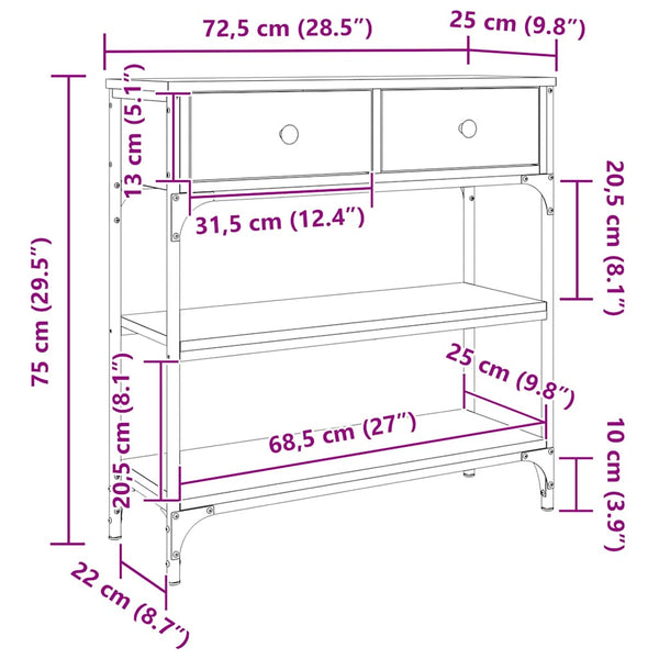 Vidaxl Console Table Grey Sonoma 72.5X25x75 Cm Engineered Wood Tables