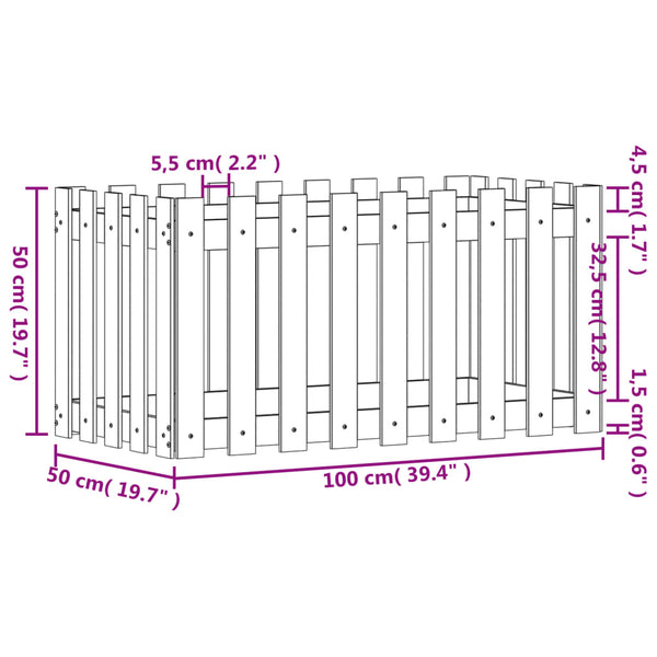 Vidaxl Garden Raised Bed With Fence Design White 100X50x50 Cm Solid Wood Pine Raised Garden Beds