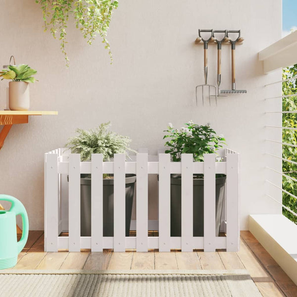 Vidaxl Garden Raised Bed With Fence Design White 100X50x50 Cm Solid Wood Pine Raised Garden Beds