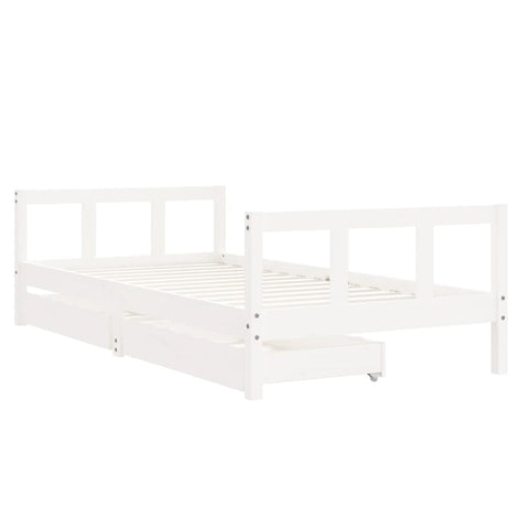 Kids Bed Frame With Drawers White 90X190 Cm Solid Wood Pine Single Bed Frames