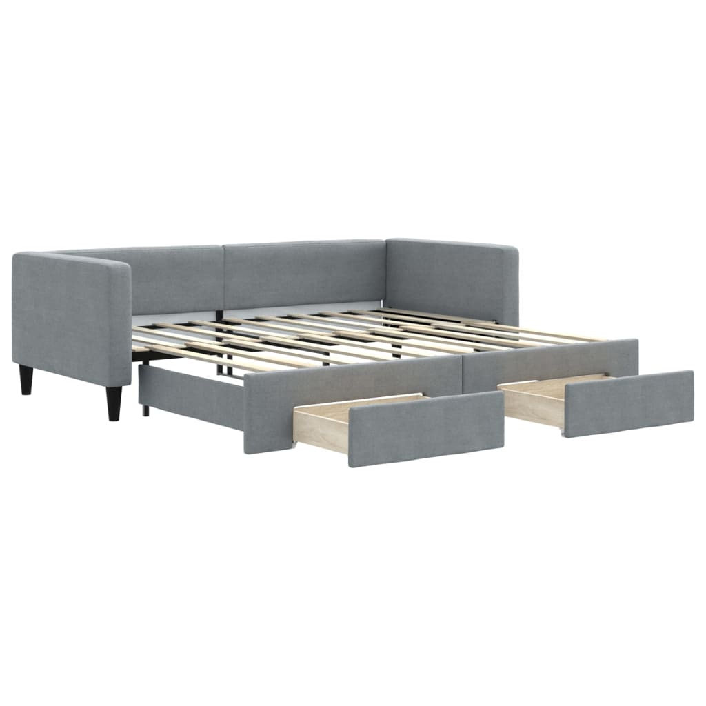 Daybed With Trundle And Drawers Light Grey 90X190 Cm Fabric Double Bed Frames
