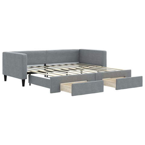 Daybed With Trundle And Drawers Light Grey 90X190 Cm Fabric Double Bed Frames