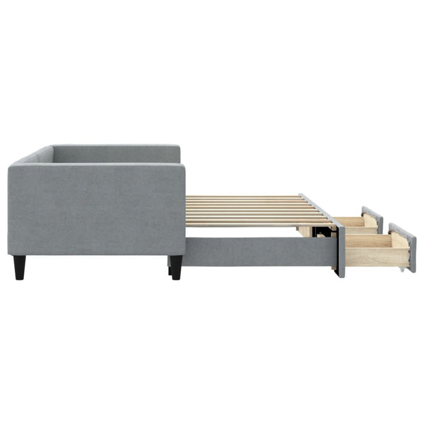 Daybed With Trundle And Drawers Light Grey 90X190 Cm Fabric Double Bed Frames