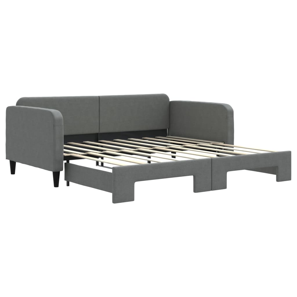 Daybed With Trundle Dark Grey 92X187 Cm Single Size Fabric Single Bed Frames