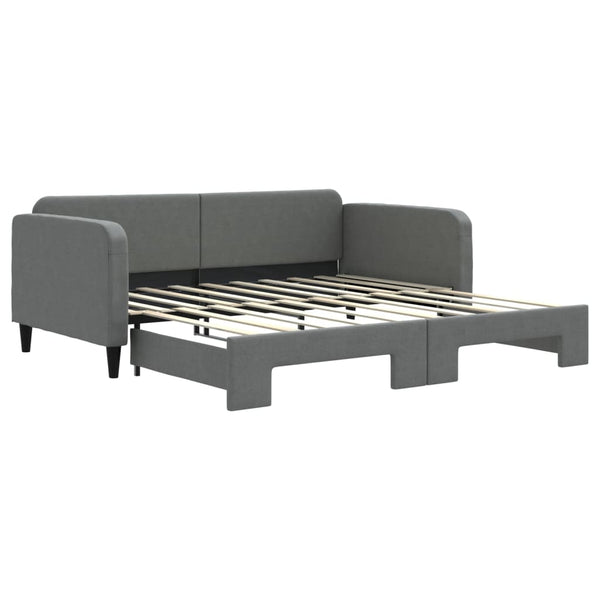 Daybed With Trundle Dark Grey 92X187 Cm Single Size Fabric Single Bed Frames