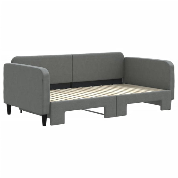Daybed With Trundle Dark Grey 92X187 Cm Single Size Fabric Single Bed Frames