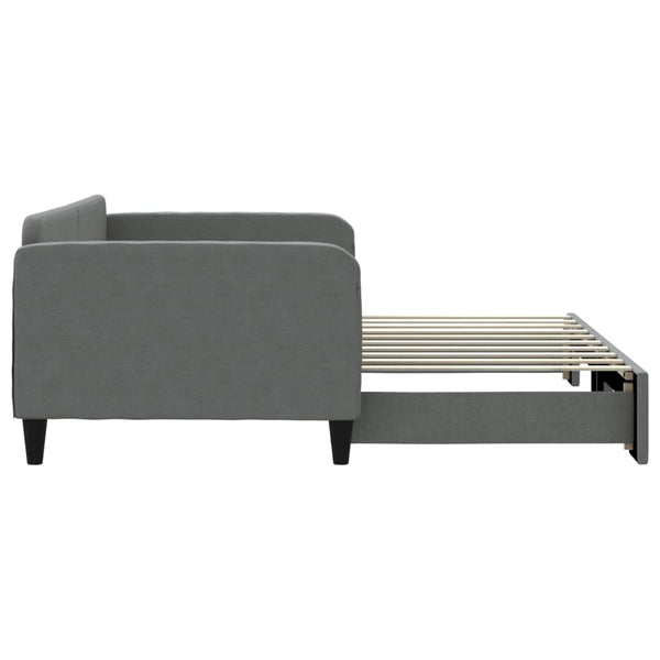 Daybed With Trundle Dark Grey 92X187 Cm Single Size Fabric Single Bed Frames