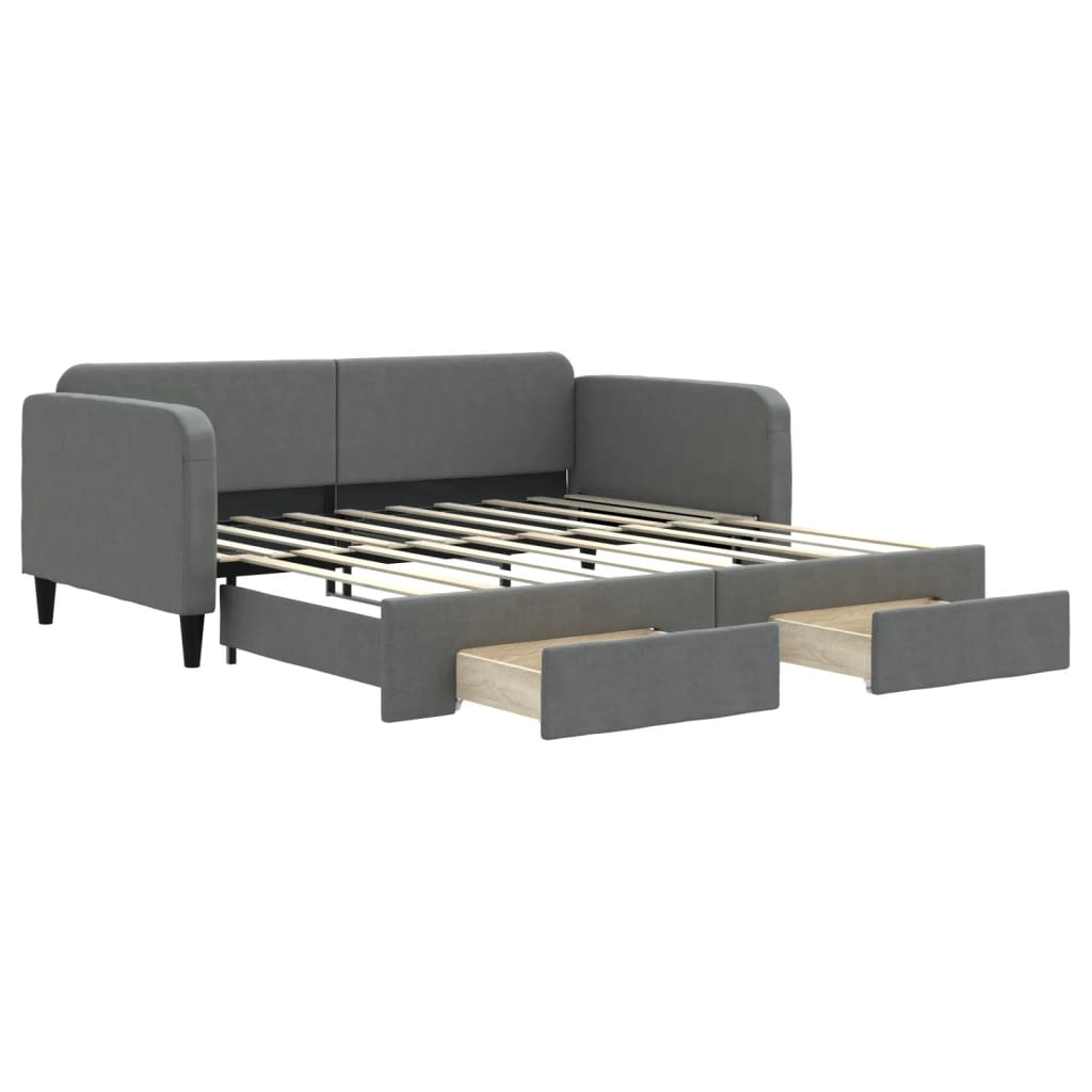 Daybed With Trundle And Drawers Dark Grey 92X187 Cm Single Size Fabric Single Bed Frames