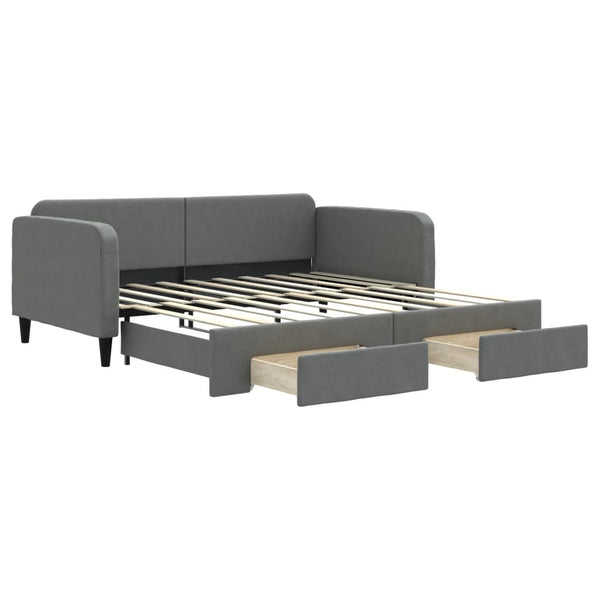Daybed With Trundle And Drawers Dark Grey 92X187 Cm Single Size Fabric Single Bed Frames