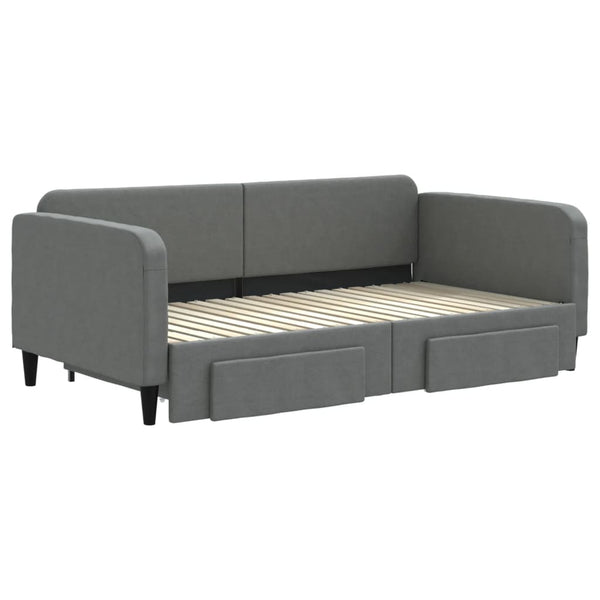 Daybed With Trundle And Drawers Dark Grey 92X187 Cm Single Size Fabric Single Bed Frames