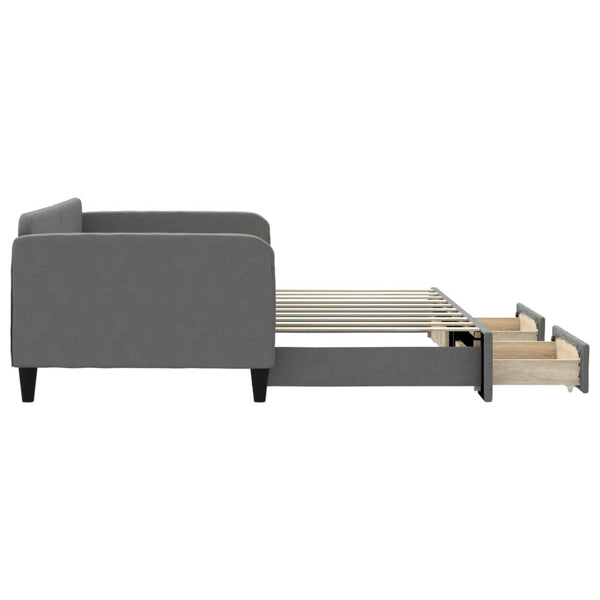 Daybed With Trundle And Drawers Dark Grey 92X187 Cm Single Size Fabric Single Bed Frames
