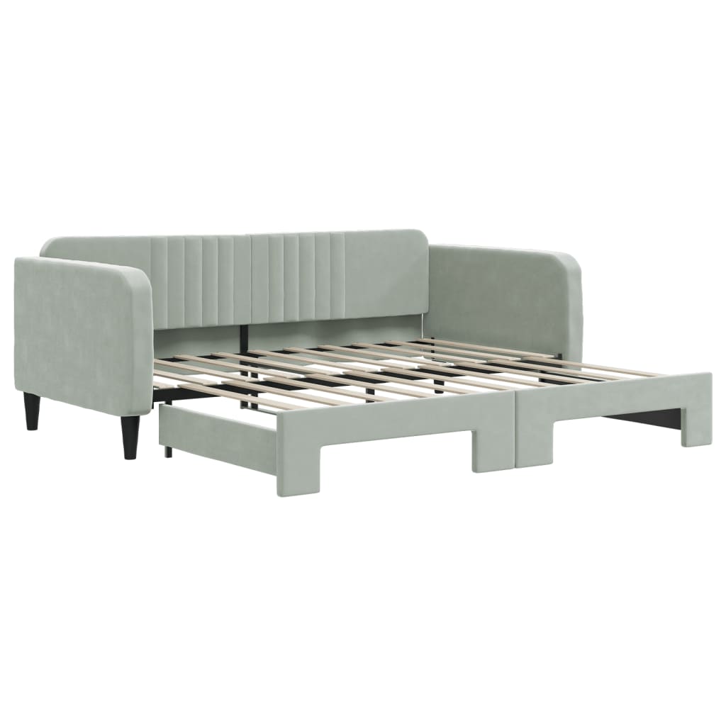 Daybed With Trundle Light Grey 92X187 Cm Single Size Velvet Single Bed Frames