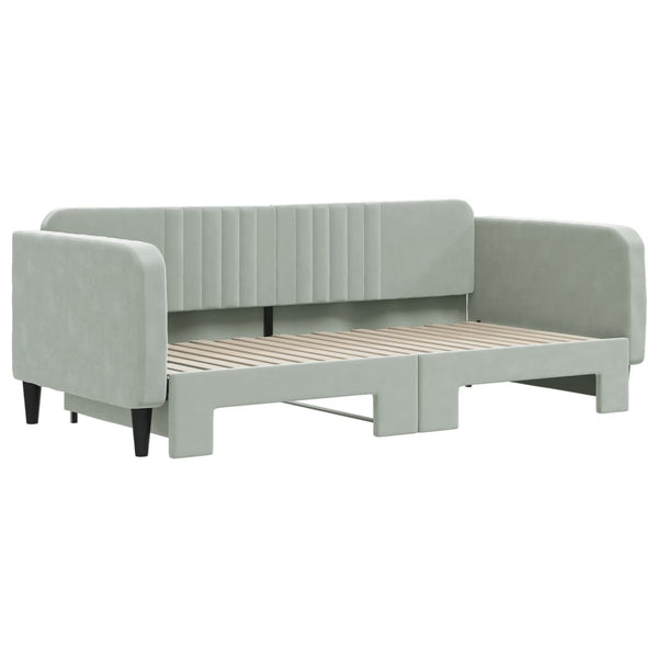 Daybed With Trundle Light Grey 92X187 Cm Single Size Velvet Single Bed Frames