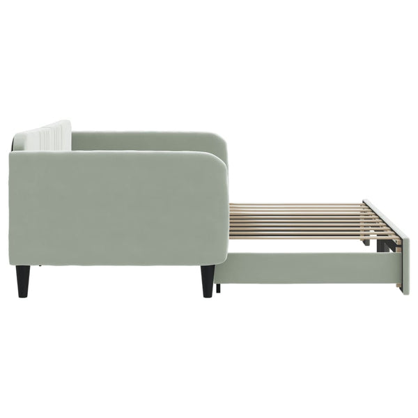 Daybed With Trundle Light Grey 92X187 Cm Single Size Velvet Single Bed Frames