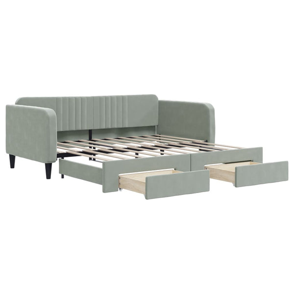 Daybed With Trundle And Drawers Light Grey 92X187 Cm Single Size Velvet Single Bed Frames