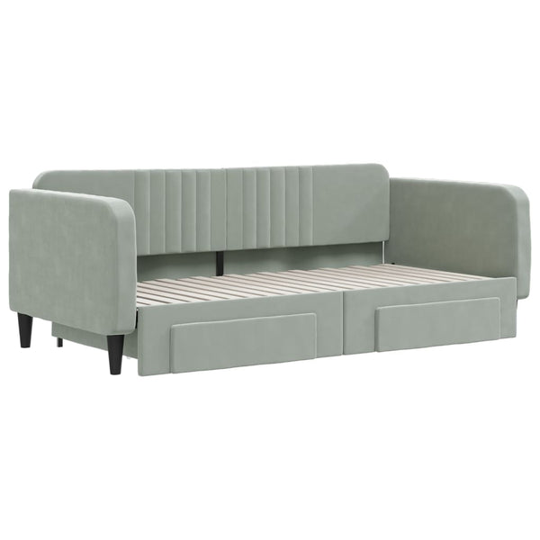 Daybed With Trundle And Drawers Light Grey 92X187 Cm Single Size Velvet Single Bed Frames