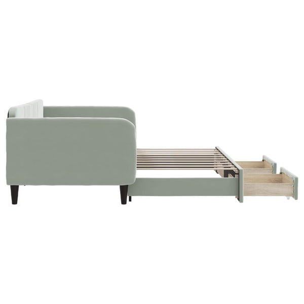 Daybed With Trundle And Drawers Light Grey 92X187 Cm Single Size Velvet Single Bed Frames