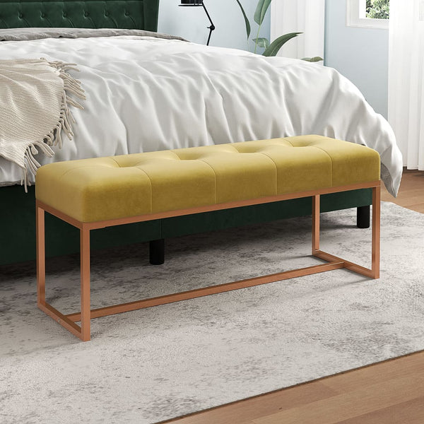 Bench Mustard Yellow 110X36x45 Cm Velvet Benches
