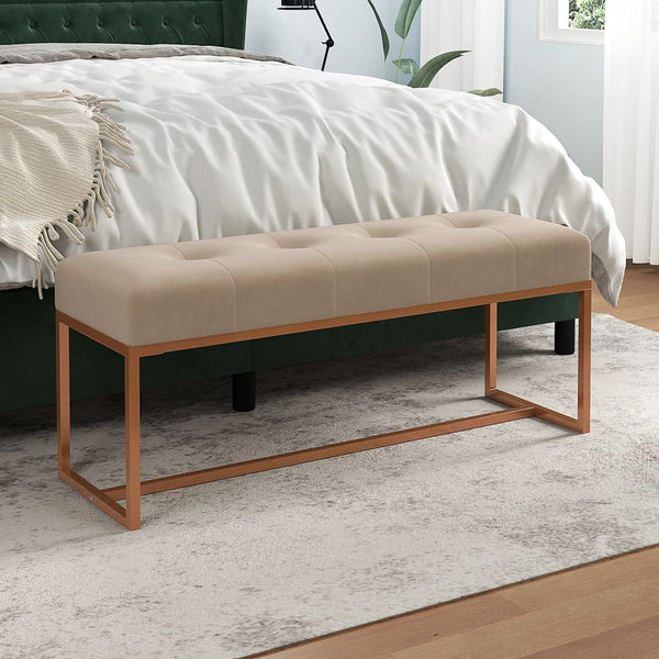 Bench Beige 110X36x45 Cm Velvet Benches