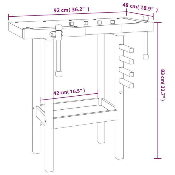 Workbench With Vices 92X48x83 Cm Solid Wood Acacia Work Benches