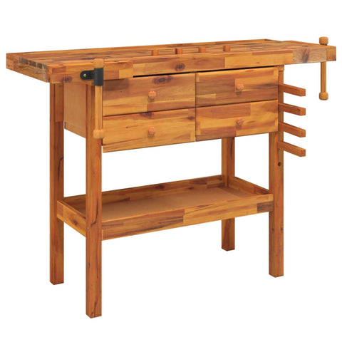 Work Benches Workbench With Drawers And Vices 124X52x83 Cm Solid Wood Acacia