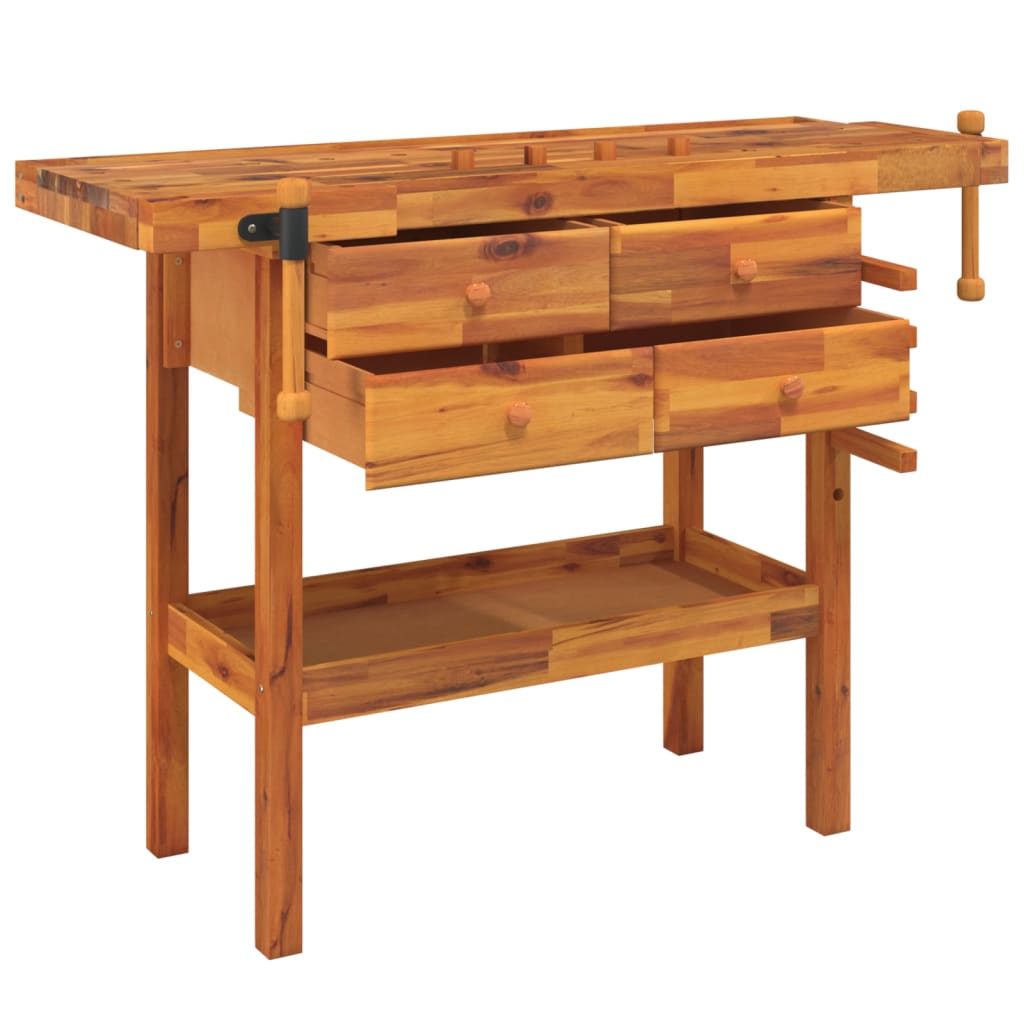 Work Benches Workbench With Drawers And Vices 124X52x83 Cm Solid Wood Acacia