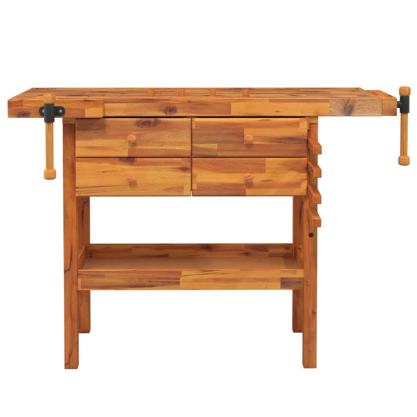 Work Benches Workbench With Drawers And Vices 124X52x83 Cm Solid Wood Acacia