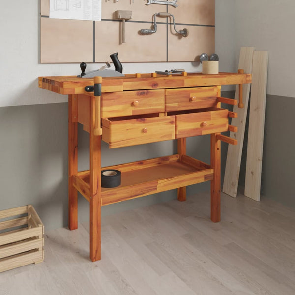 Work Benches Workbench With Drawers And Vices 124X52x83 Cm Solid Wood Acacia