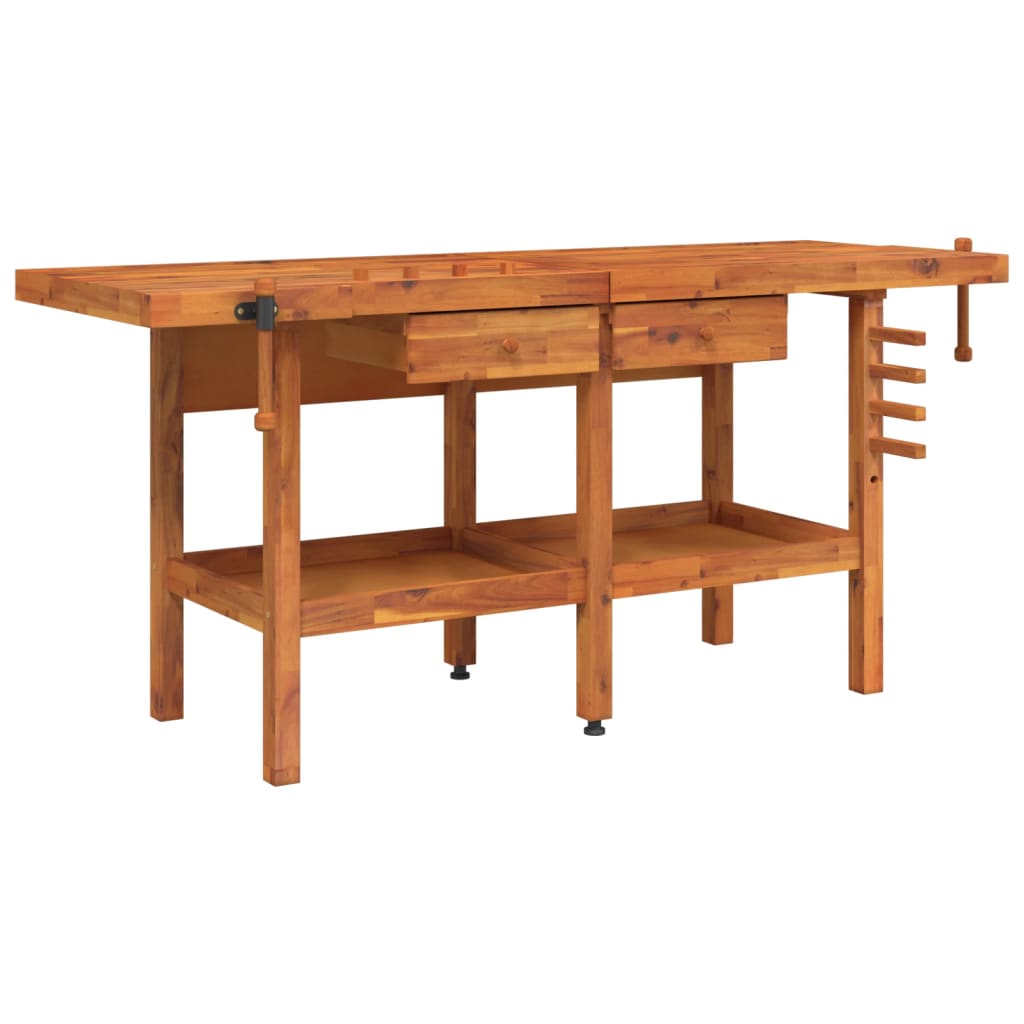 Workbench With Drawers And Vices 192X62x83 Cm Solid Wood Acacia Work Benches