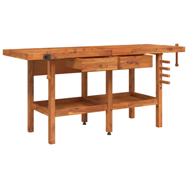 Workbench With Drawers And Vices 192X62x83 Cm Solid Wood Acacia Work Benches