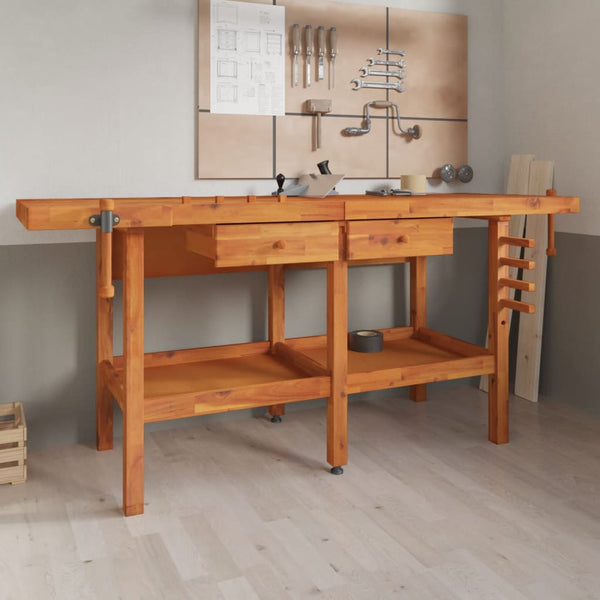 Workbench With Drawers And Vices 192X62x83 Cm Solid Wood Acacia Work Benches