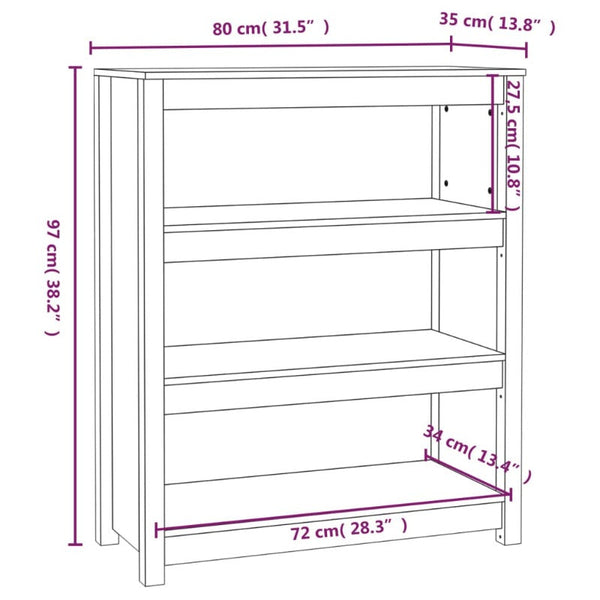 Book Cabinet 80X35x97 Cm Solid Wood Pine Bookshelves