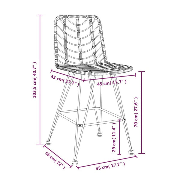 Vidaxl Bar Stools 2 Pcs 45X56x103.5 Cm Pe Rattan And Steel Benches Bar Stools