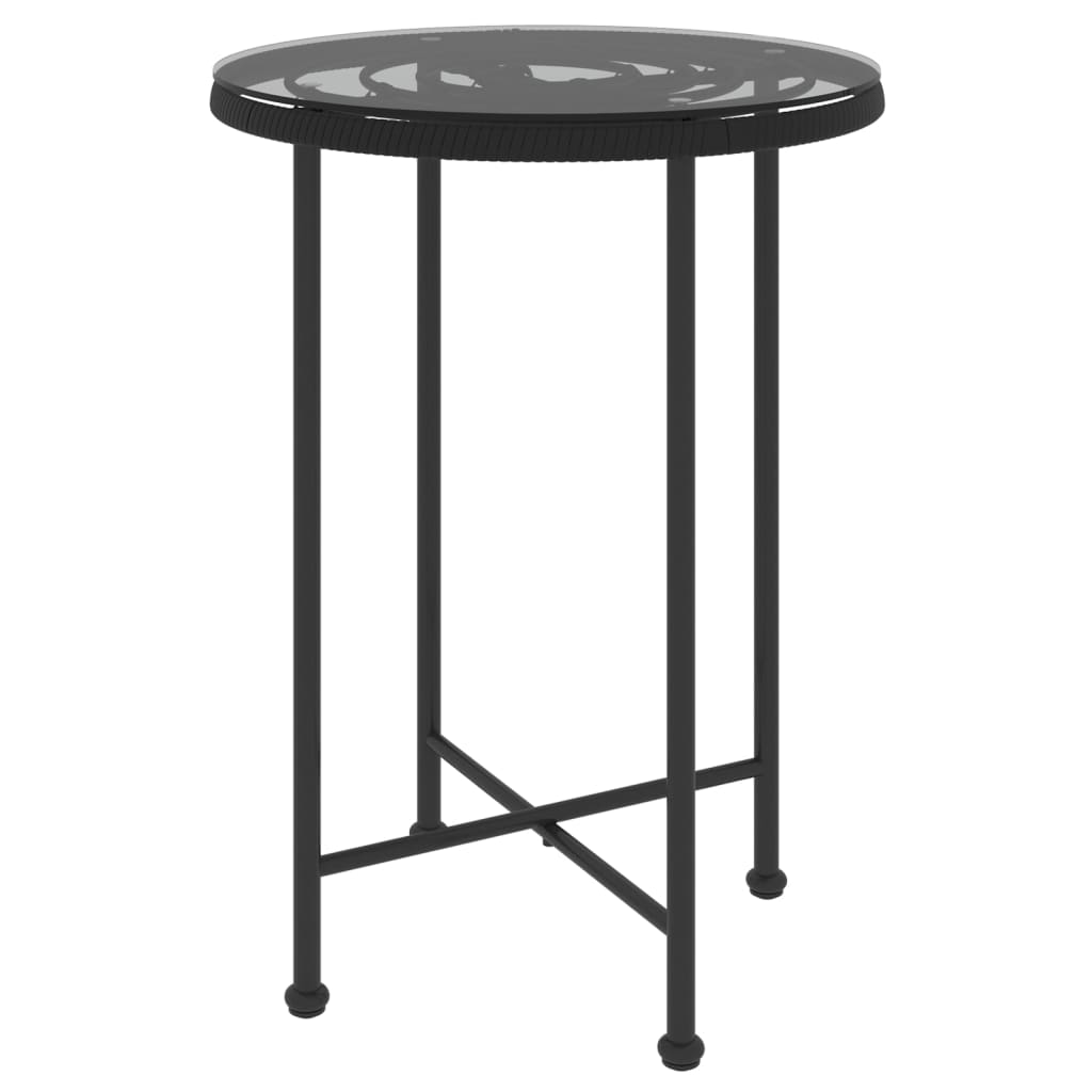 Dining Table Black Tempered Glass Steel Outdoor Bistro Round 55Cm Dining Tables