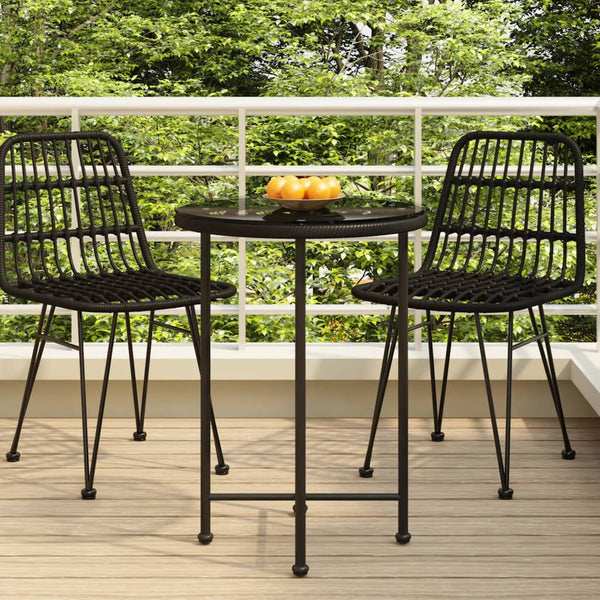 Dining Table Black Tempered Glass Steel Outdoor Bistro Round 55Cm Dining Tables