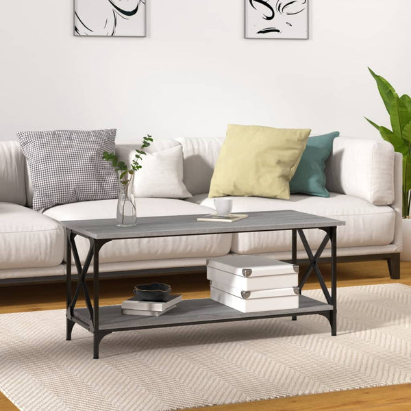 Coffee Table Grey Sonoma 100X45x45 Cm Engineered Wood And Iron Coffee Tables