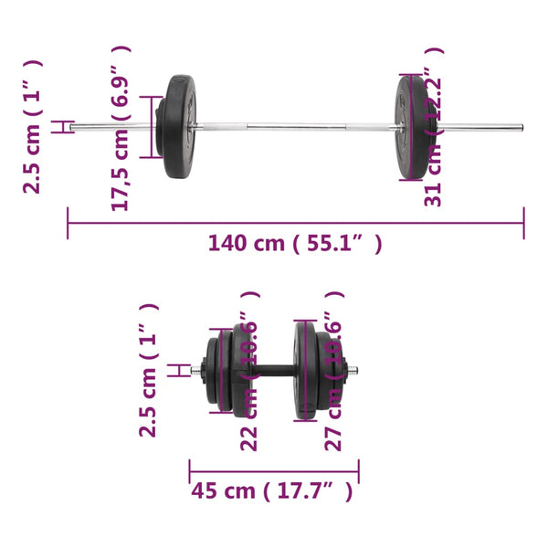 Barbells & Attachments Barbell And Dumbbell With Plates 60 Kg