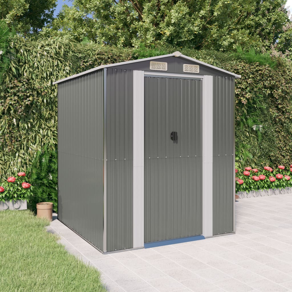 Garden Shed Light Grey 192X191x223 Cm Galvanised Steel Sheds Summerhouses Carports